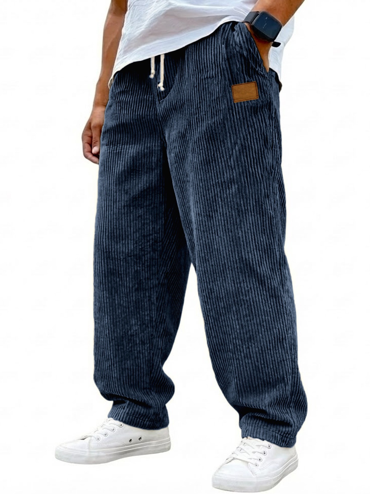 Men's 3D Digital Print Straight Leg Casual Pants with Drawstring Mid-Rise Full Length Trousers