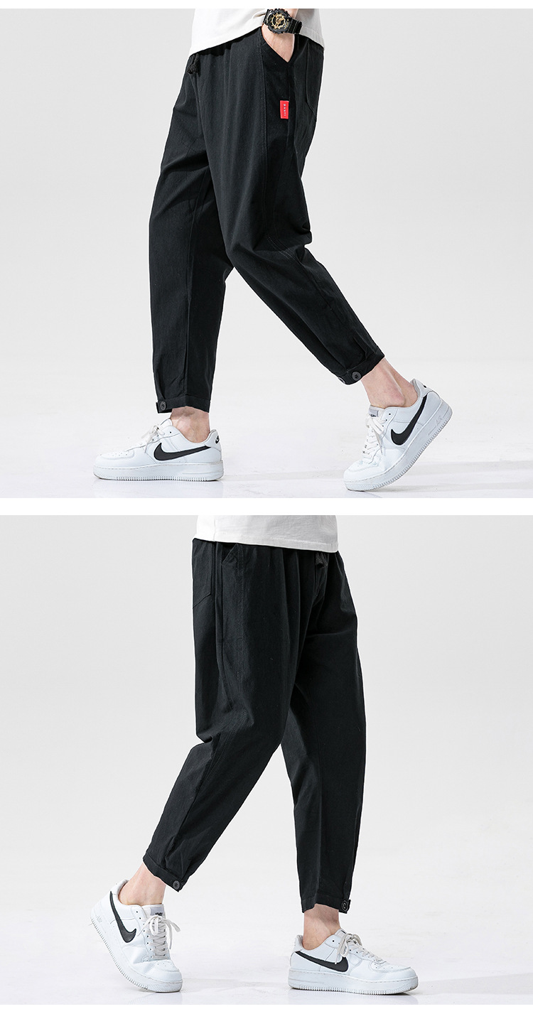 Men's Cotton Linen Blend Straight-Leg Casual Trousers
