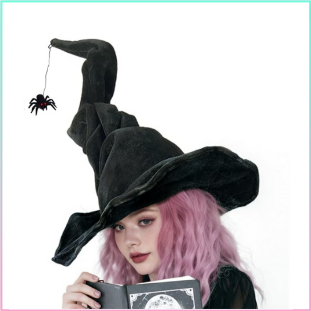 Velvet Witch Hat with Decorations for Halloween Party Costume Accessory