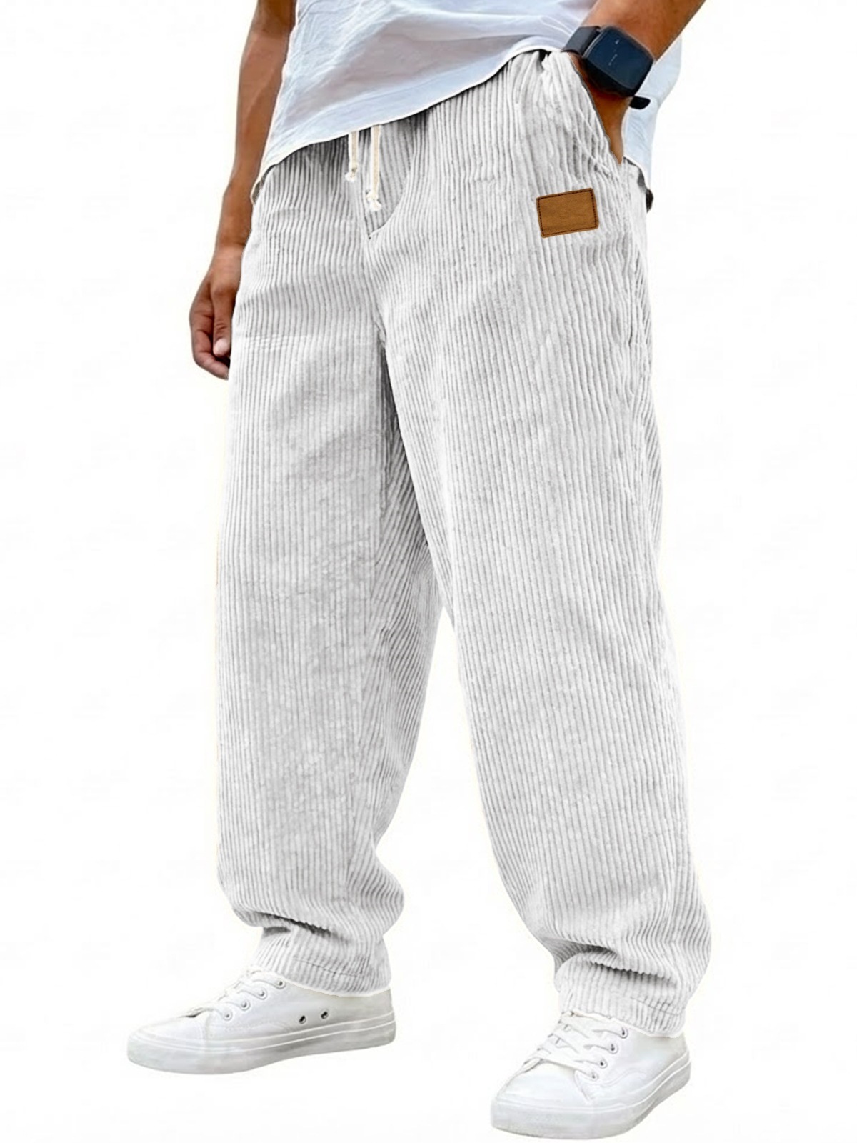 Men's 3D Digital Print Straight Leg Casual Pants with Drawstring Mid-Rise Full Length Trousers