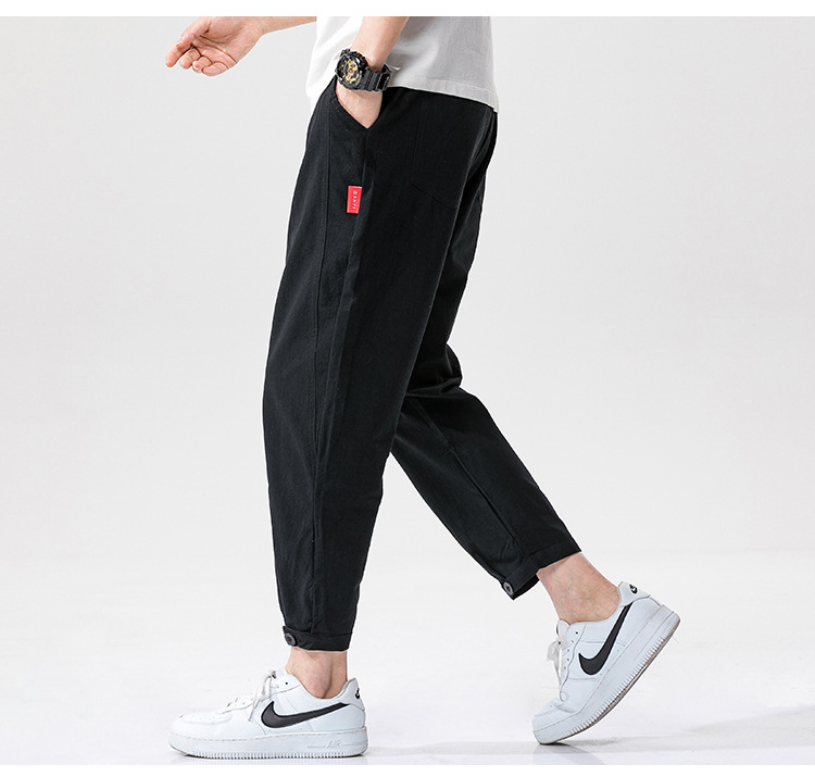 Men's Cotton Linen Blend Straight-Leg Casual Trousers