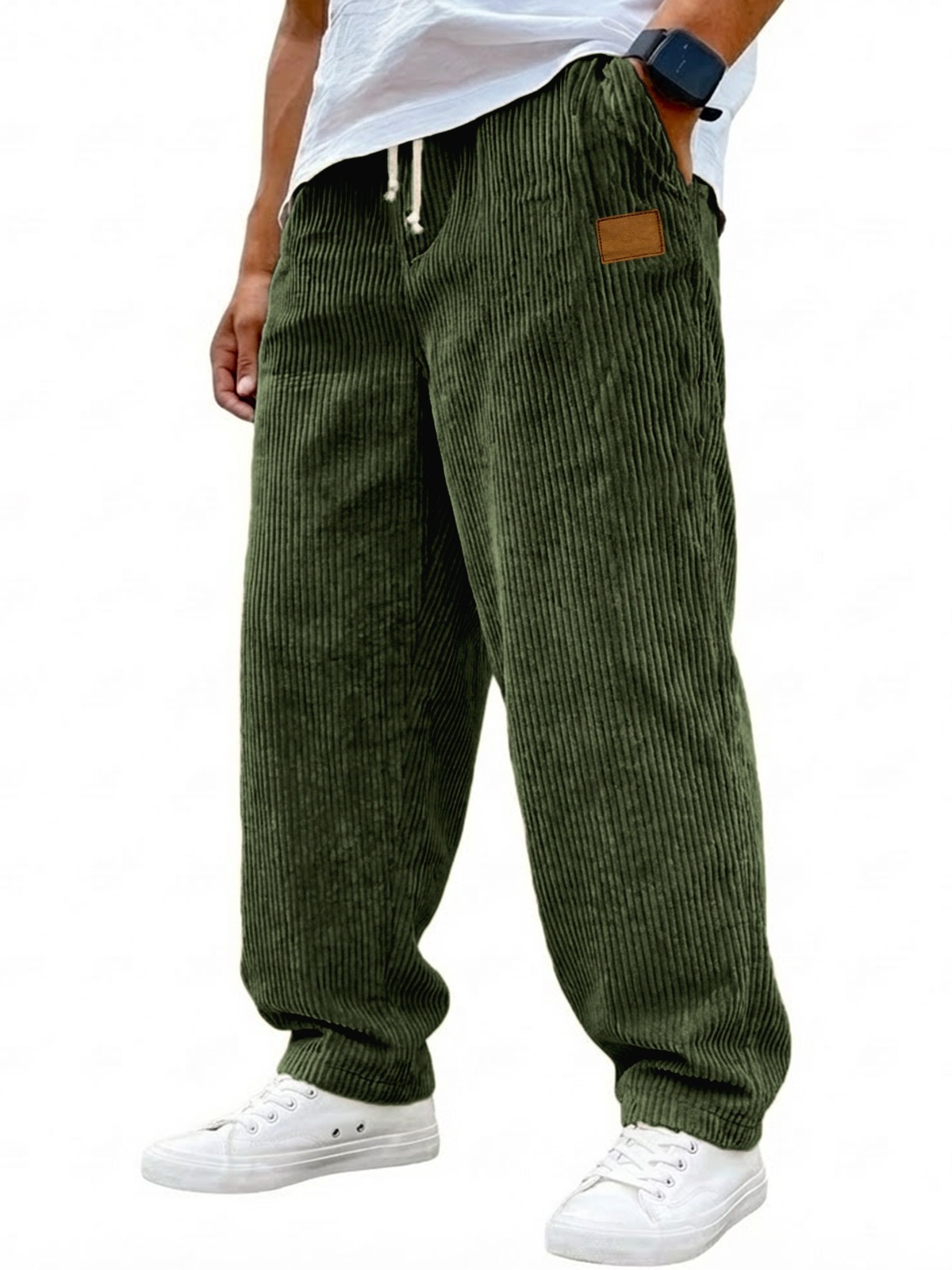 Men's 3D Digital Print Straight Leg Casual Pants with Drawstring Mid-Rise Full Length Trousers