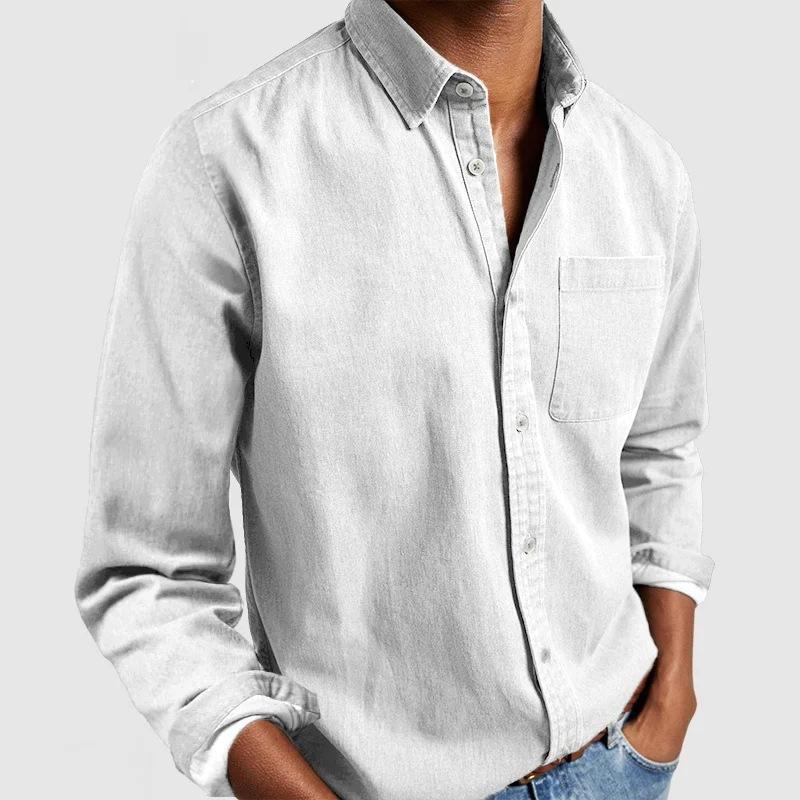 Men's Solid Color Long Sleeve Lapel Casual Shirt