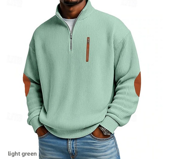 Men's Corduroy Half-Zip Stand Collar Long Sleeve Sweatshirt
