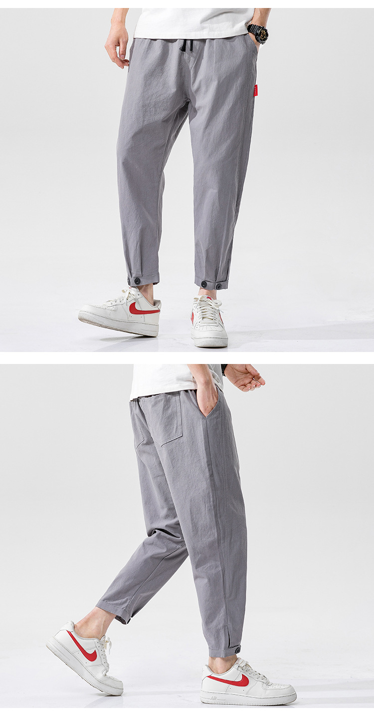 Men's Cotton Linen Blend Straight-Leg Casual Trousers