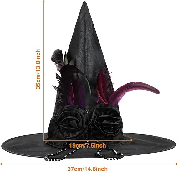 Velvet Witch Hat with Decorations for Halloween Party Costume Accessory