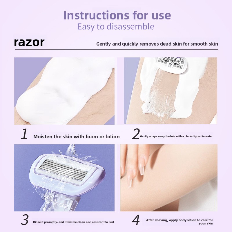 Rasoir manuel à 6 lames pour femme avec tête à savon — QIUOLA | qiuola.com
