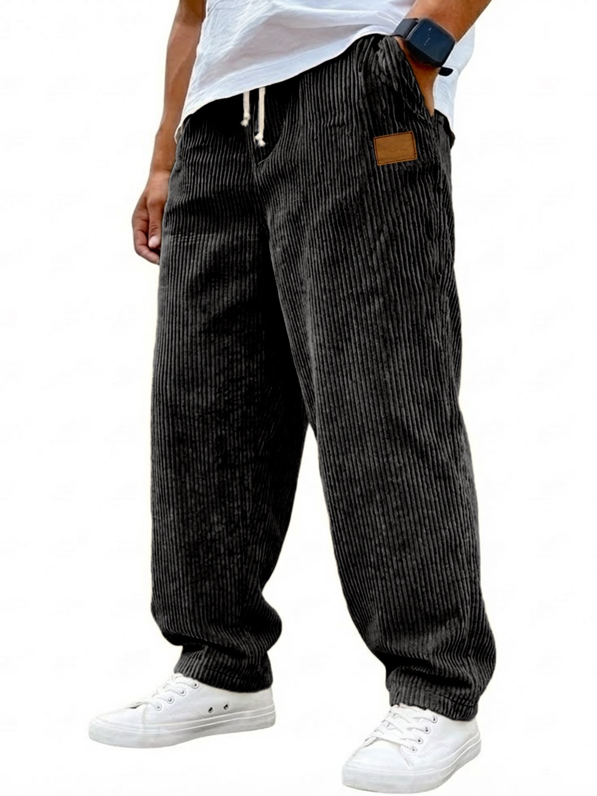 Men's 3D Digital Print Straight Leg Casual Pants with Drawstring Mid-Rise Full Length Trousers