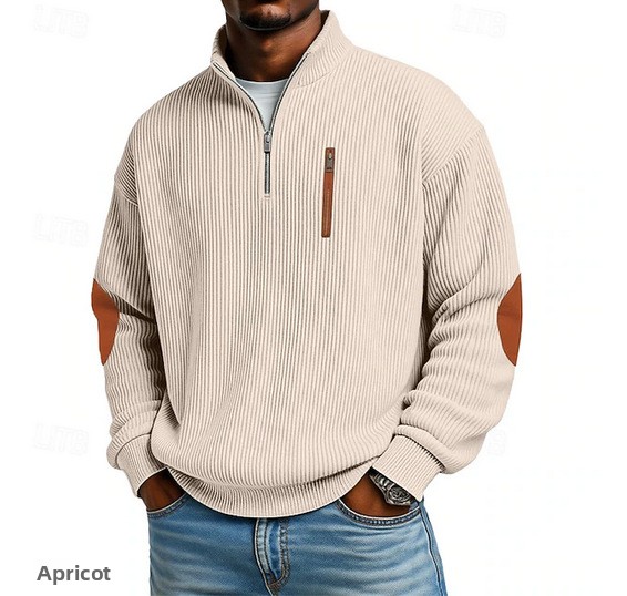 Men's Corduroy Half-Zip Stand Collar Long Sleeve Sweatshirt