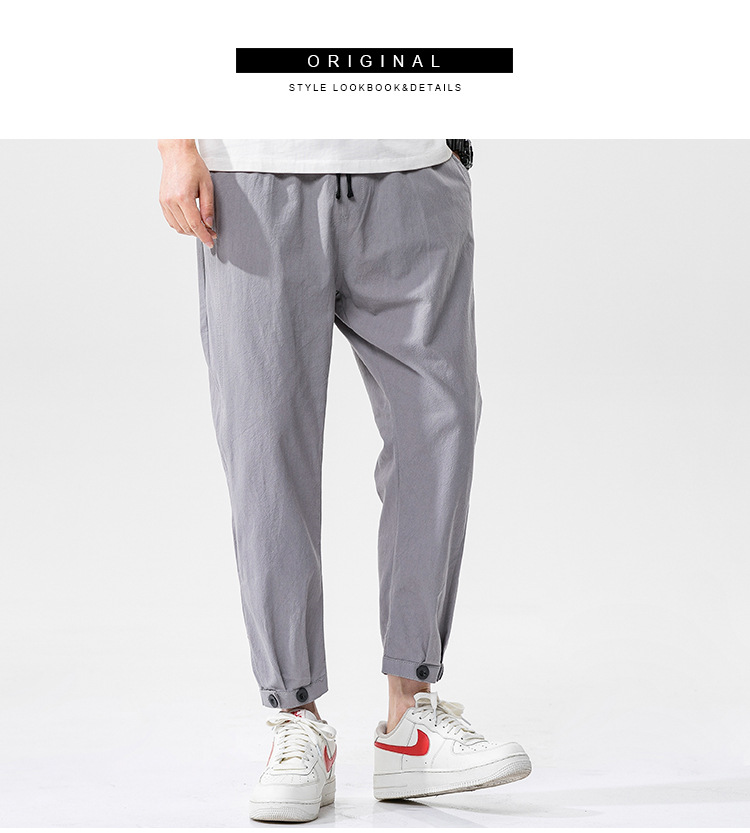 Men's Cotton Linen Blend Straight-Leg Casual Trousers