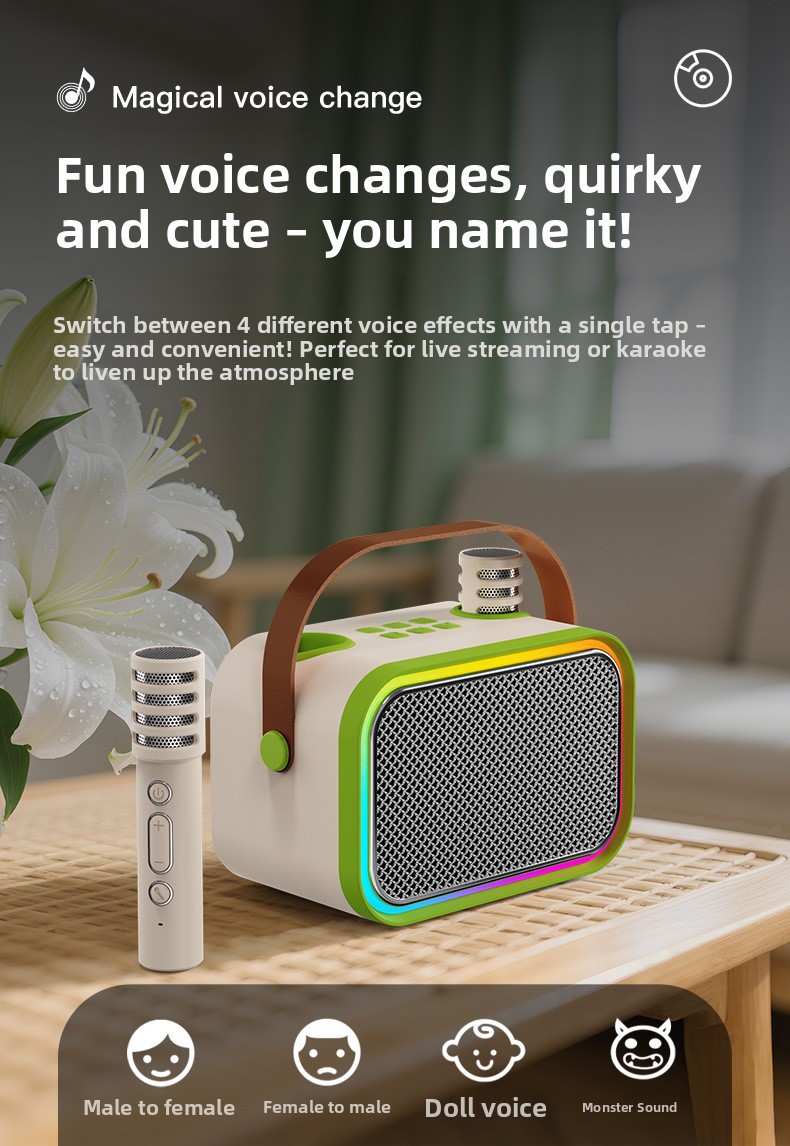 Portable Bluetooth Karaoke Speaker with Microphone for Kids, 5.3 Wireless Home Party Machine