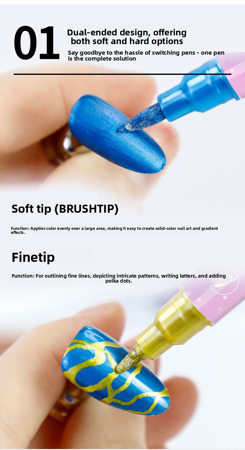 12-Color Dual-Ended Metallic Nail Art Pen Set for Drawing and Smudging