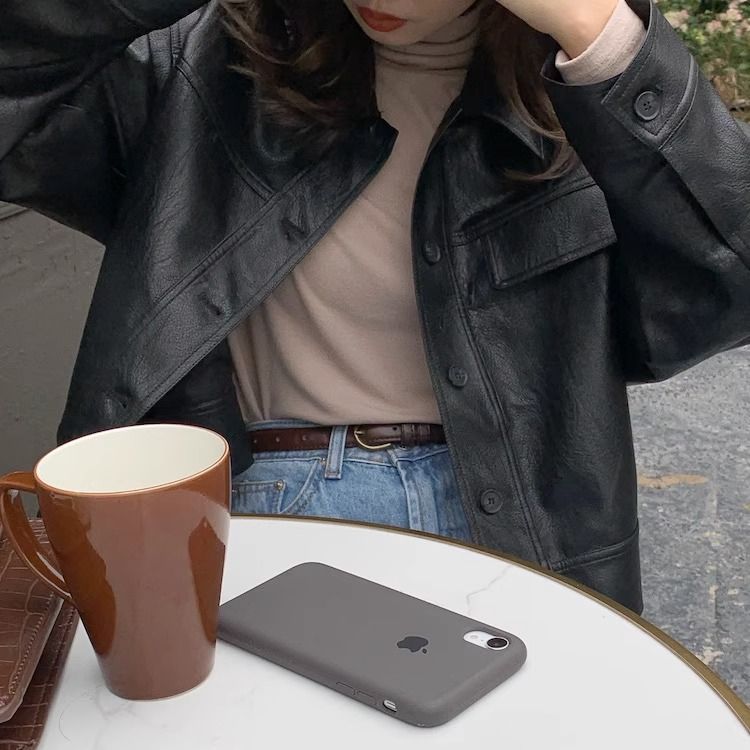 Women?s Vintage PU Leather Jacket Short Slim Fit Polo Collar Coat