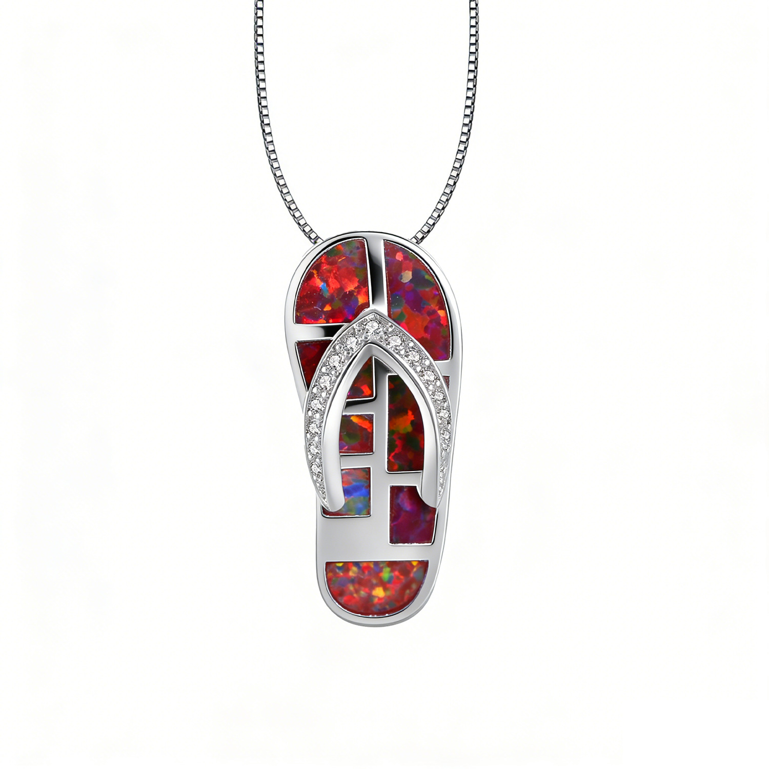 Opal Flip-Flop Pendant Necklace Earrings Set Fashion Colored Gemstone Jewelry