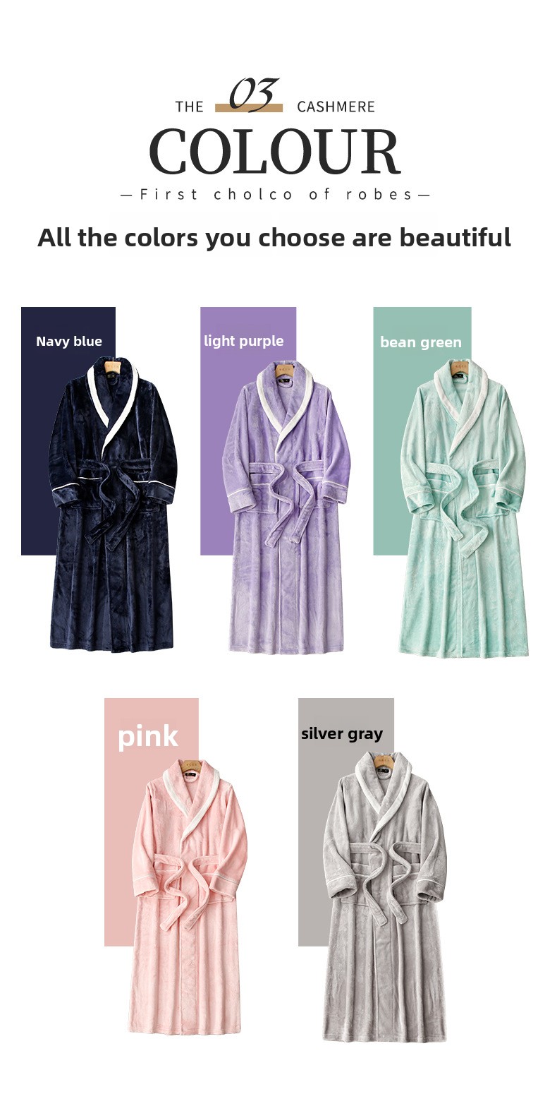 Thickened Long Coral Velvet Flannel Bathrobe for Couples