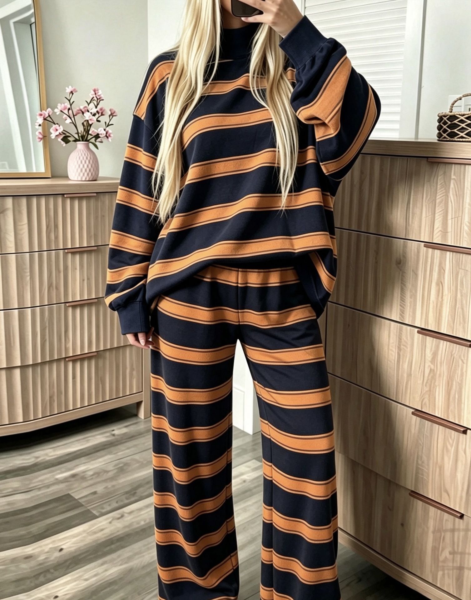 Women's Striped Tracksuit Two-Piece Set Long Sleeve Casual Pants Suit
