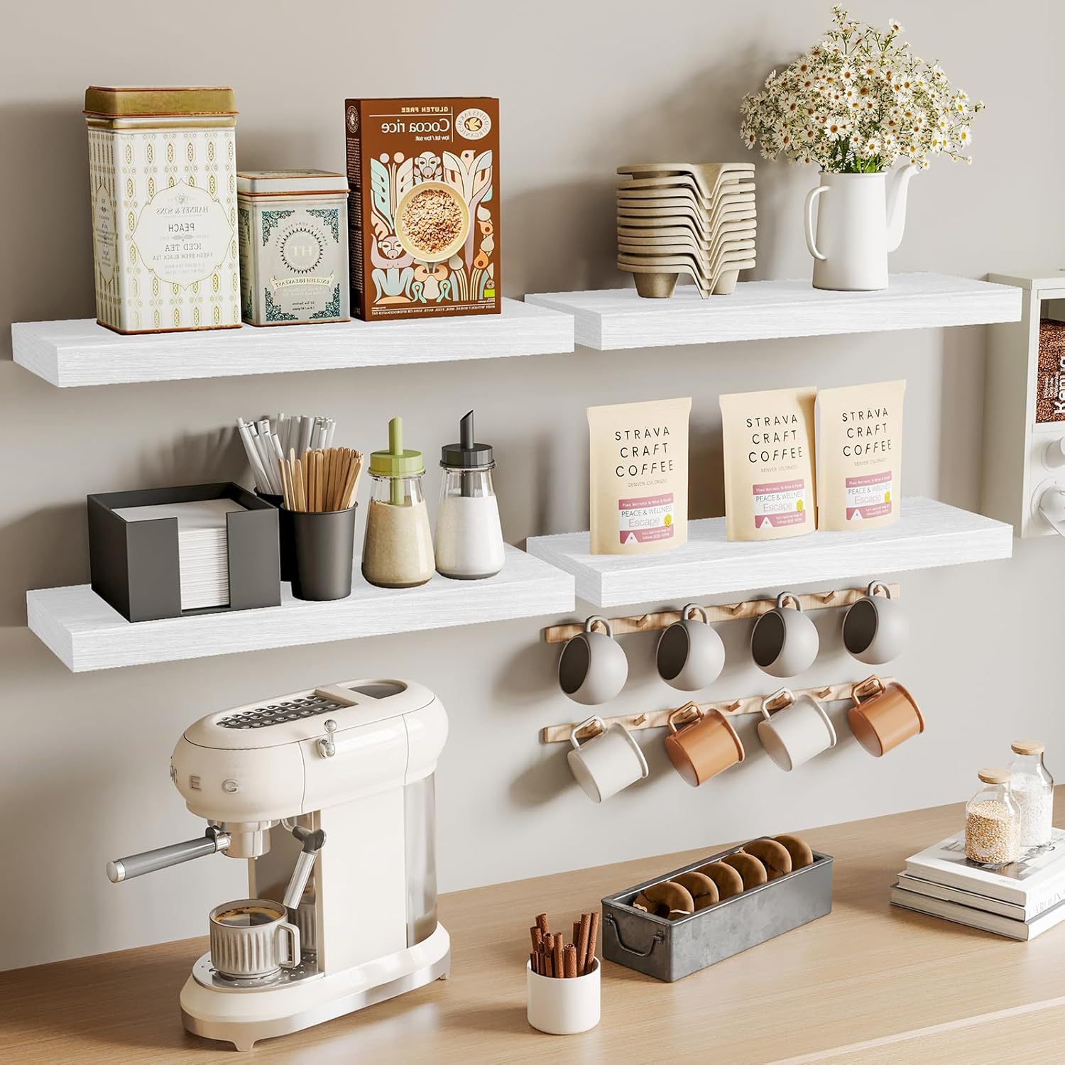 Wooden Floating Wall Mounted Storage Shelf for Bathroom Living Room Kitchen