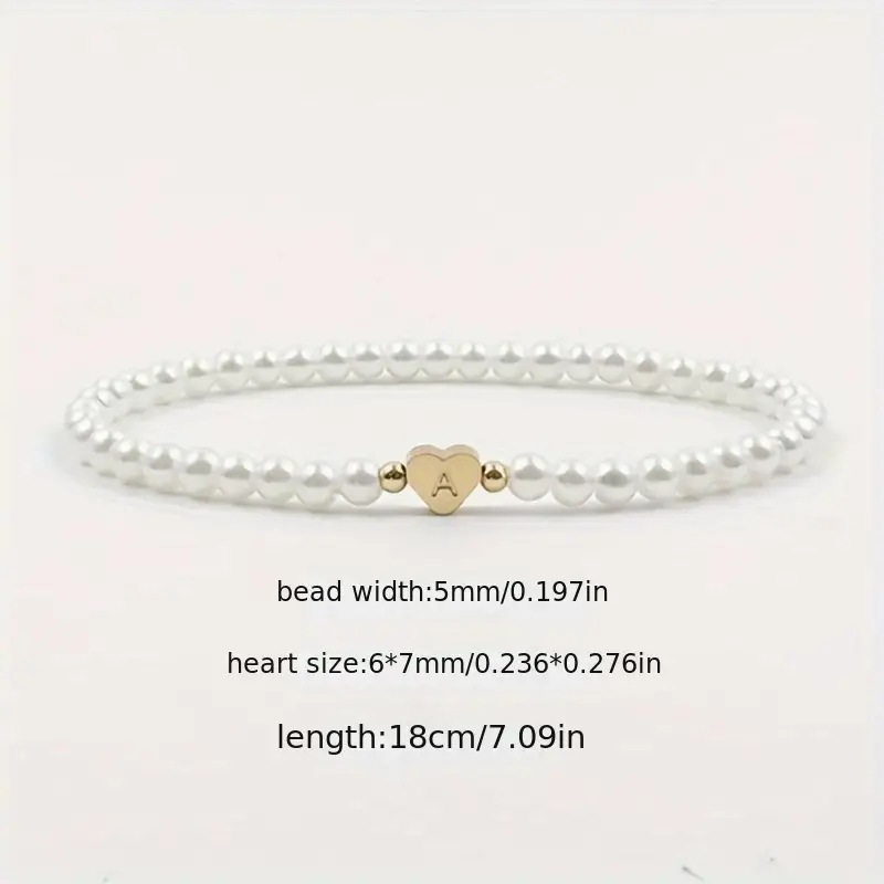 Gold Letter Charm Faux Pearl Bracelet for Women Personalized Stacking Jewelry
