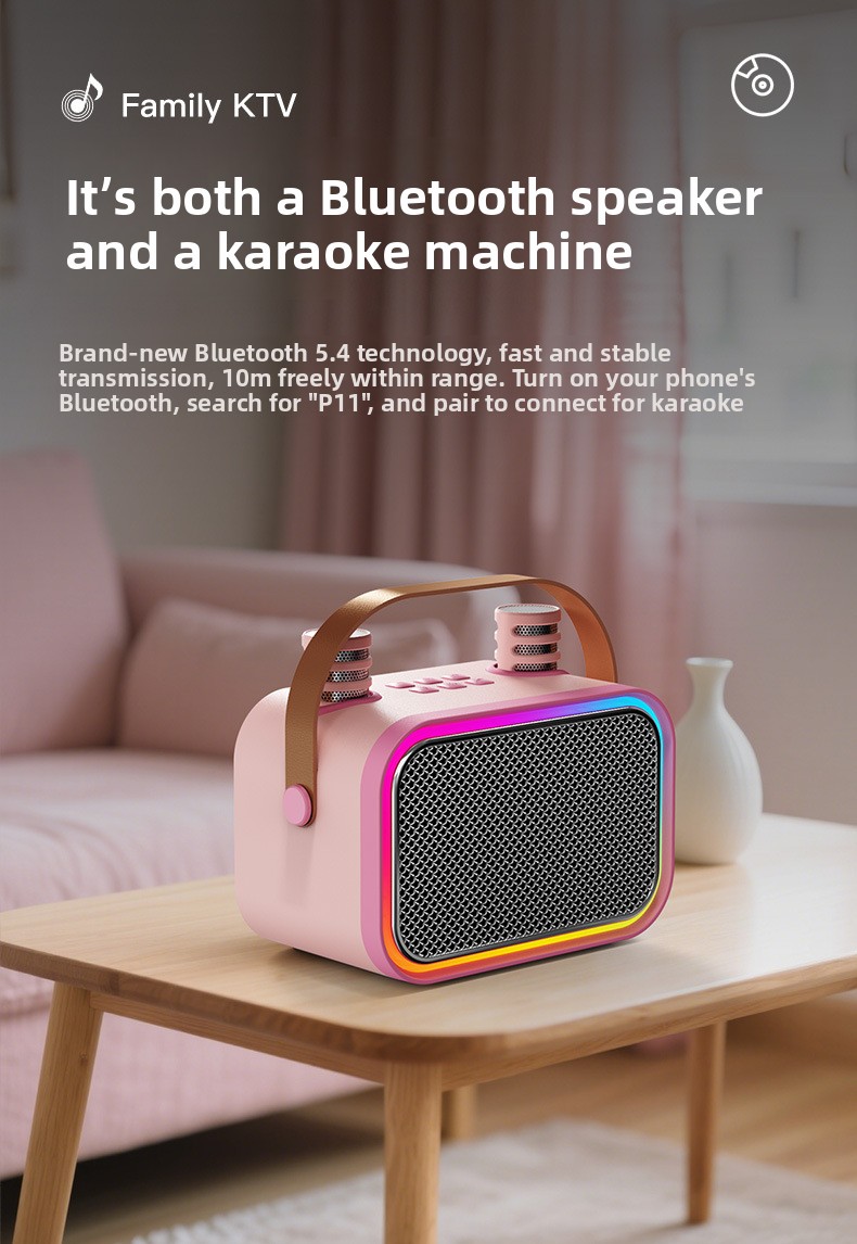 Portable Bluetooth Karaoke Speaker with Microphone for Kids, 5.3 Wireless Home Party Machine