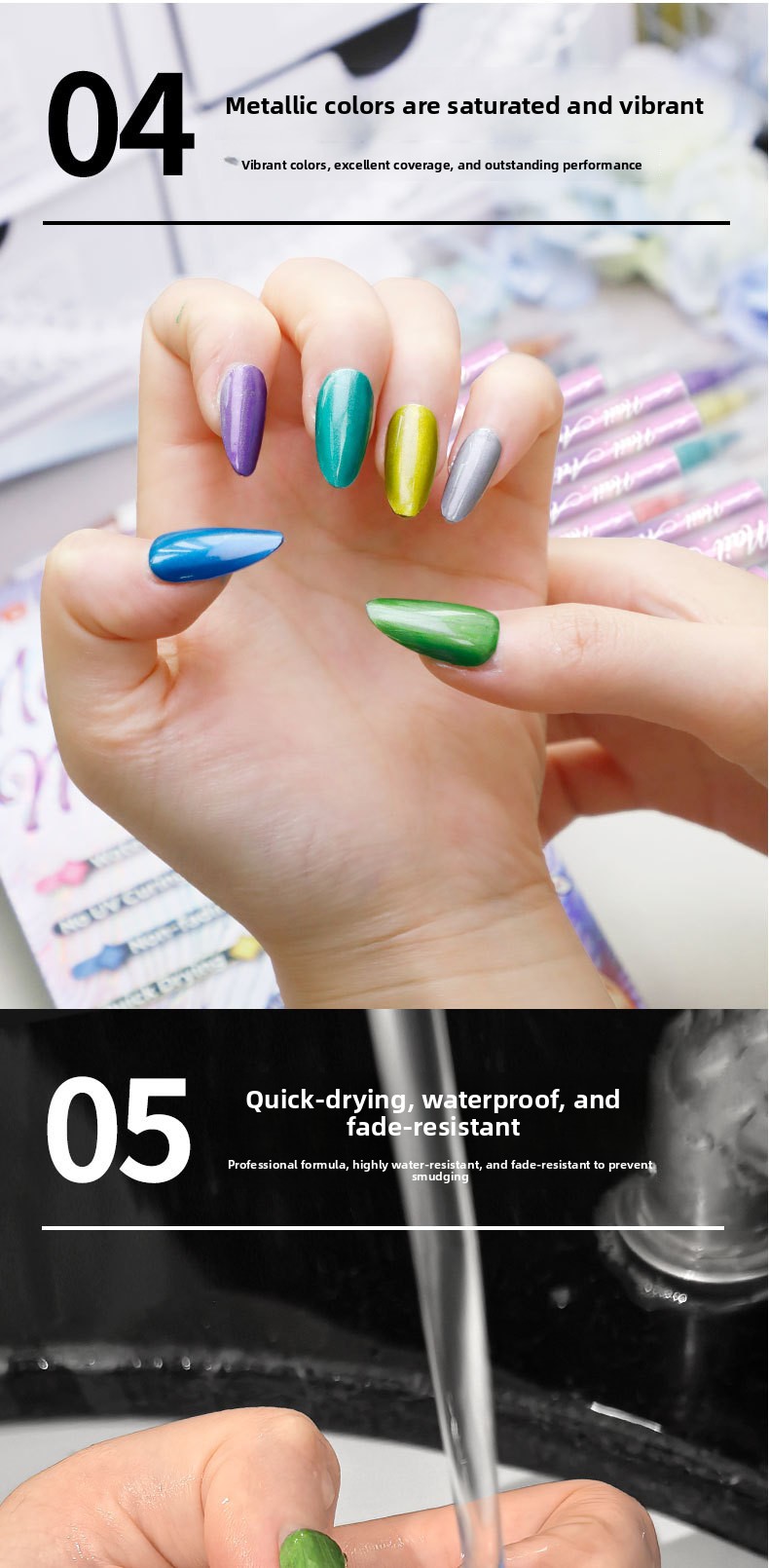 12-Color Dual-Ended Metallic Nail Art Pen Set for Drawing and Smudging