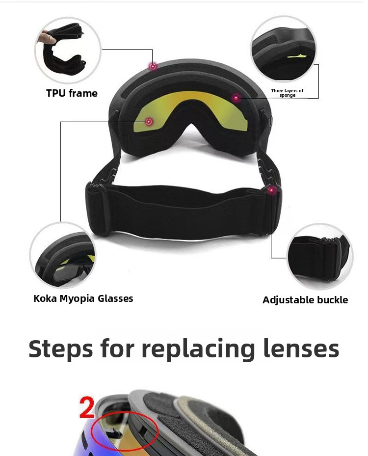 Double-Layer Spherical Ski Goggles with Myopia Insert Windproof Protection