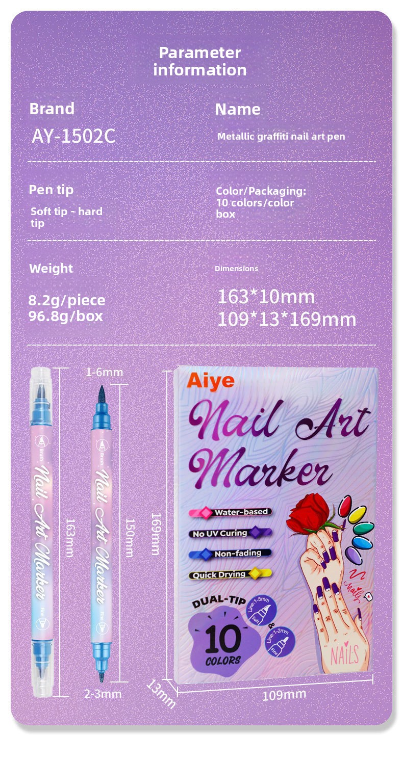 12-Color Dual-Ended Metallic Nail Art Pen Set for Drawing and Smudging