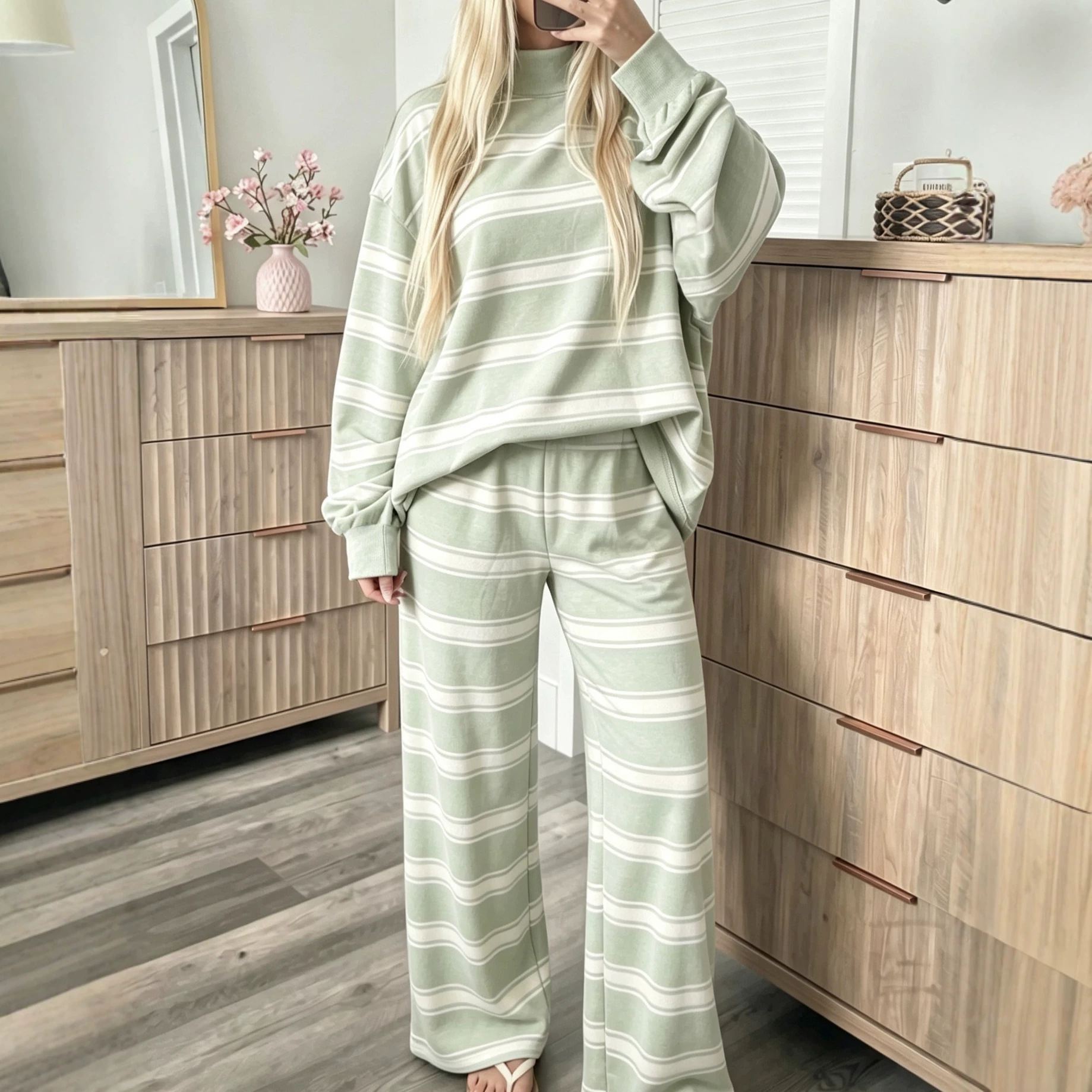 Women's Striped Tracksuit Two-Piece Set Long Sleeve Casual Pants Suit