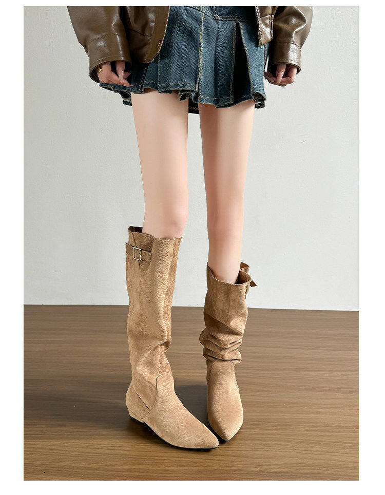 Women Retro Suede Chunky Heel Over Knee High Boots