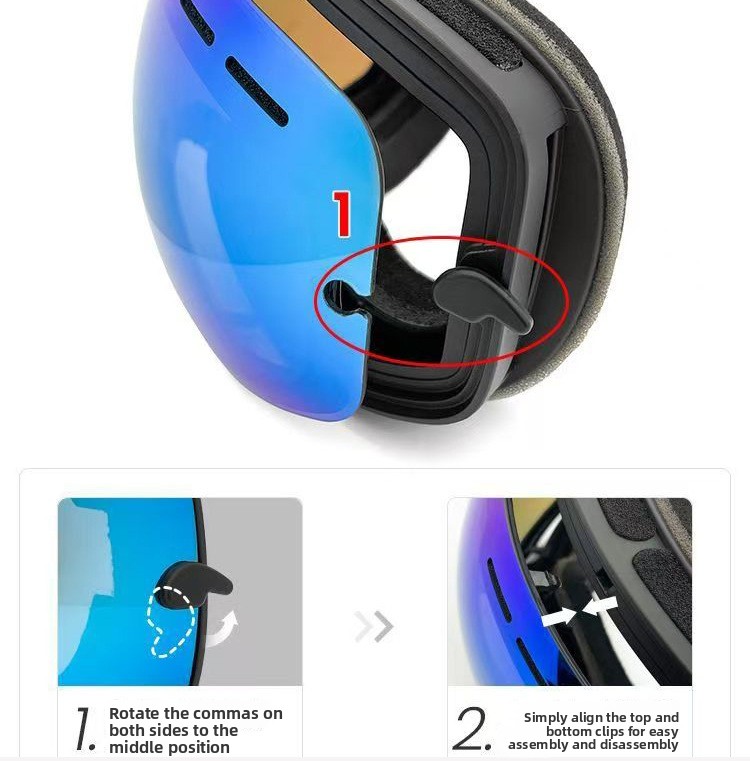 Double-Layer Spherical Ski Goggles with Myopia Insert Windproof Protection