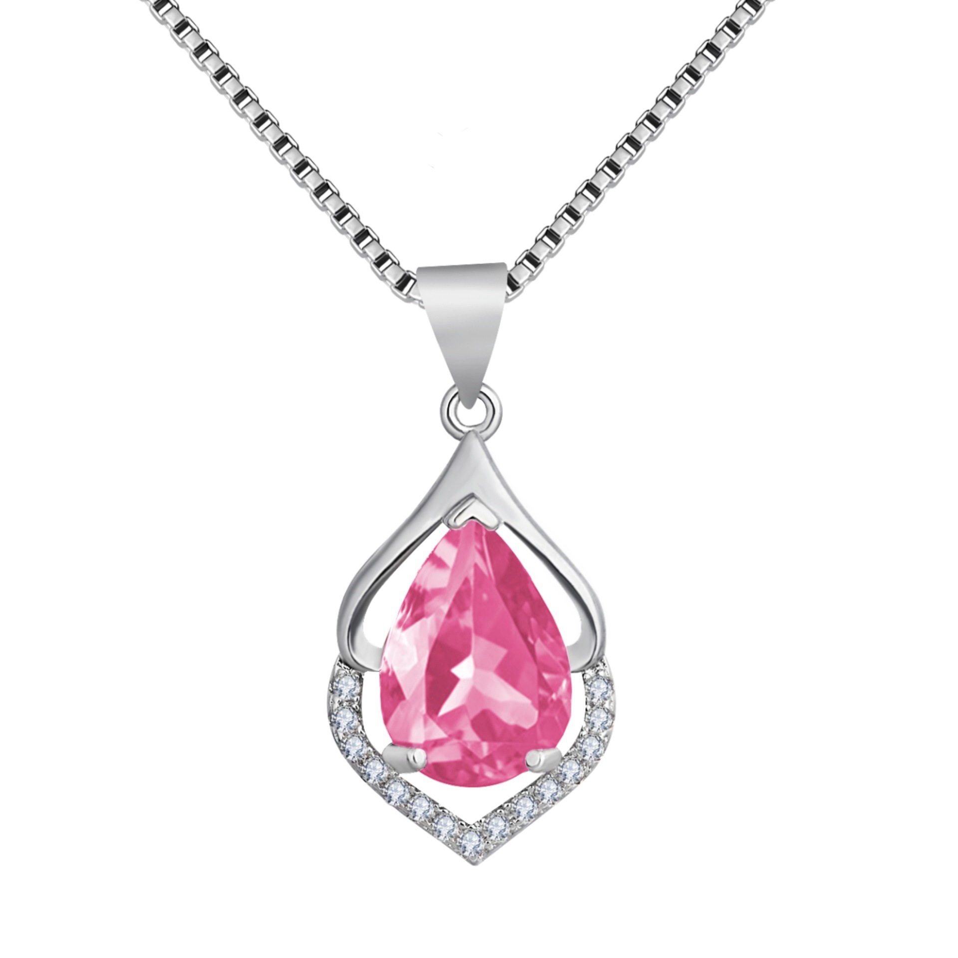 Drop-Shaped Imitation Silver Crystal Pendant Necklace