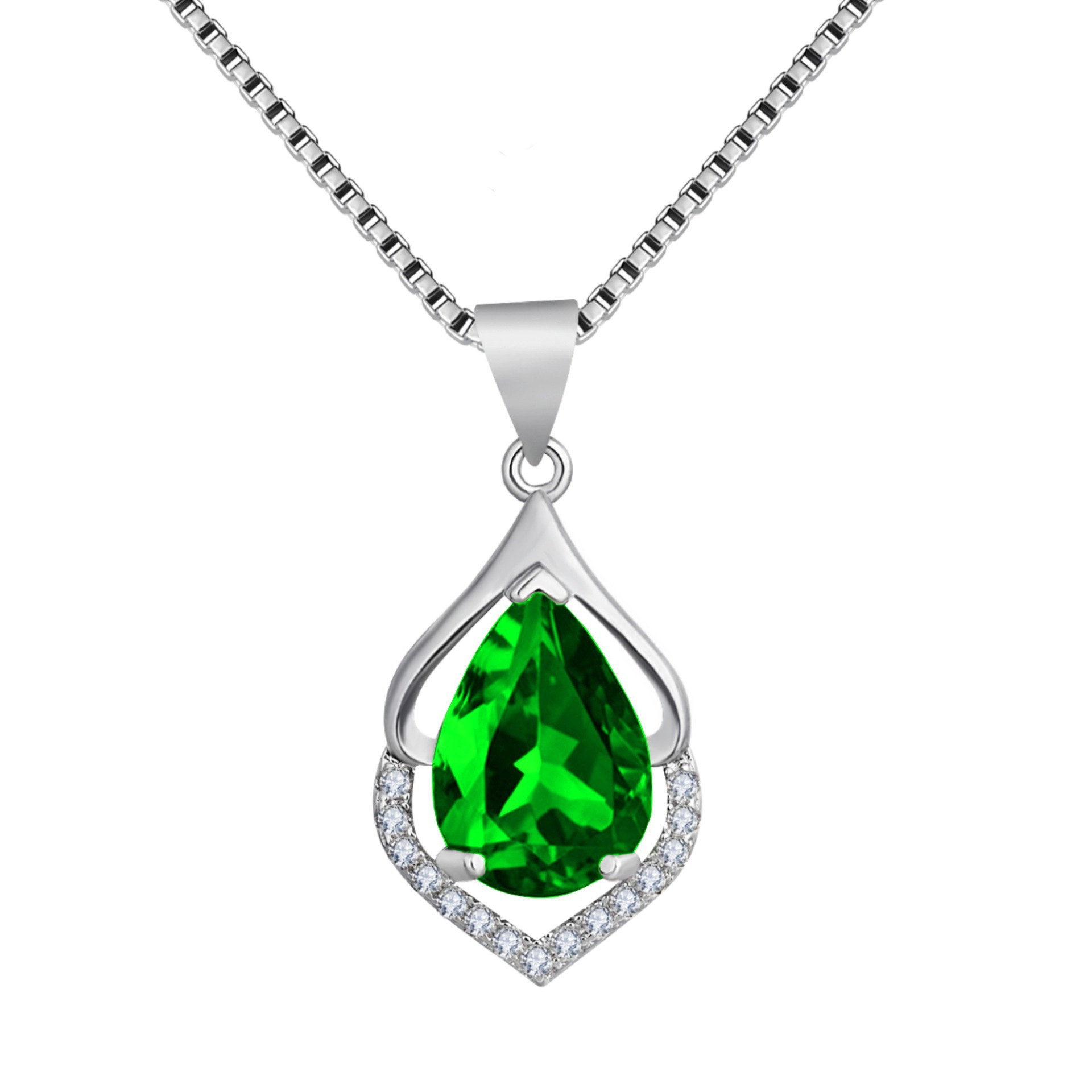 Drop-Shaped Imitation Silver Crystal Pendant Necklace