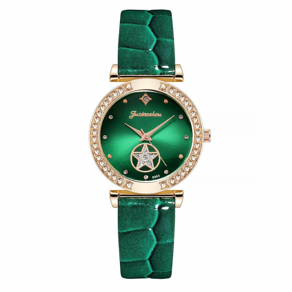 Simple Rhinestone Women's Quartz Watch with Imitation Leather Strap