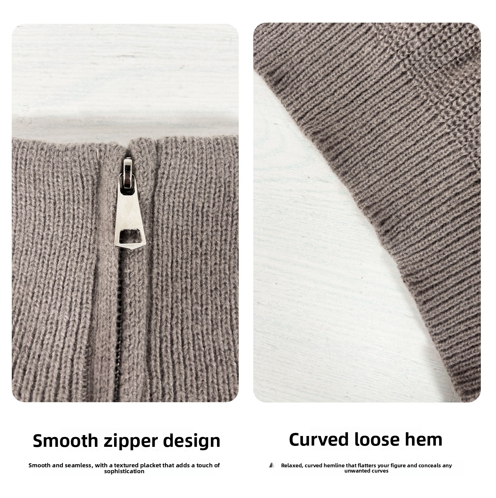 Solid Color Polo Collar Zipper Long Sleeve Knit Sweater for Women