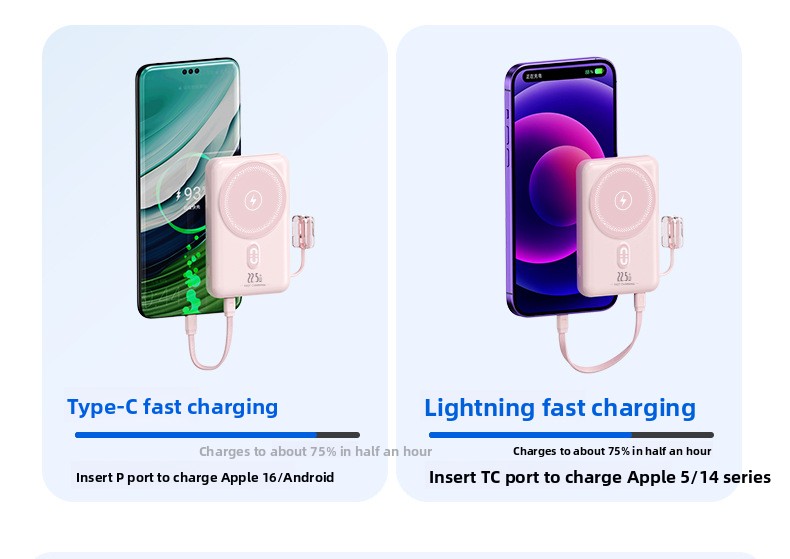 3-in-1 15W Magnetic Wireless Portable Charger 22.5W Power Bank with Built-in Cable and Watch Charging
