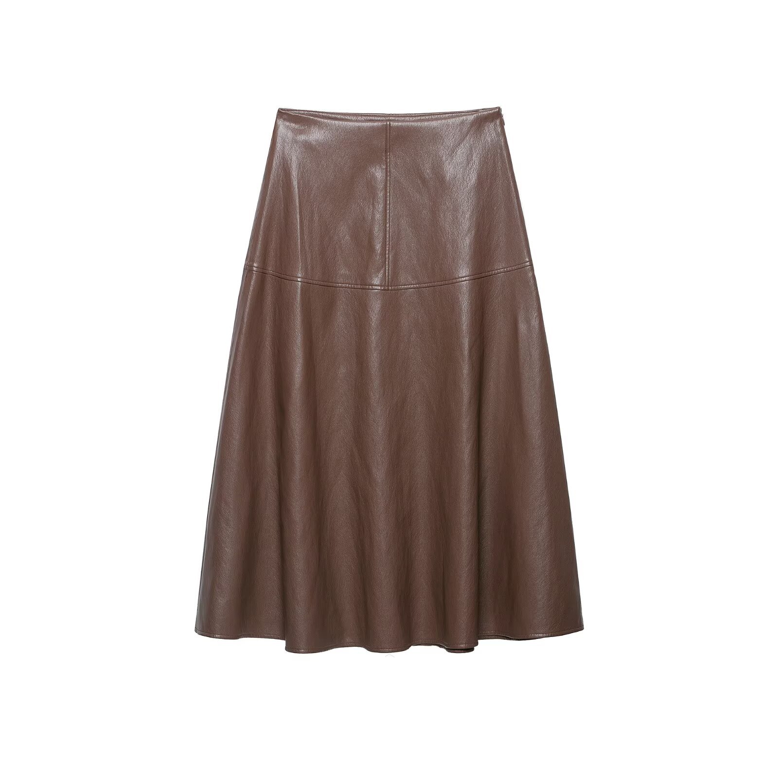 Womens High Waist A-Line Faux Leather Colorblock Mini Skirt