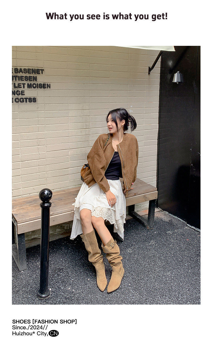 Women Retro Suede Chunky Heel Over Knee High Boots