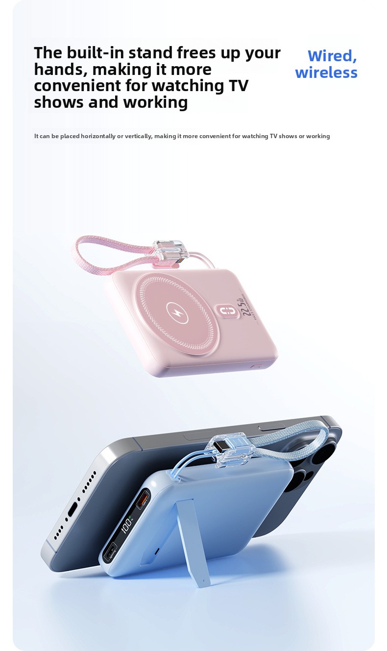 3-in-1 15W Magnetic Wireless Portable Charger 22.5W Power Bank with Built-in Cable and Watch Charging