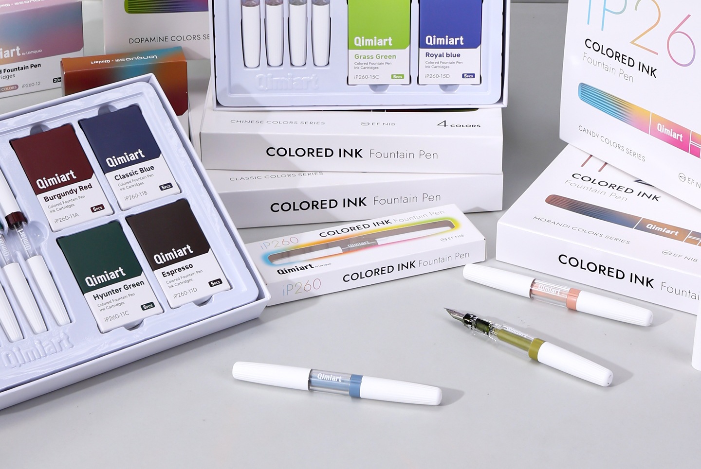 4-Color Fountain Pen Gift Set with EF Fine Nib and 20 Ink Cartridges