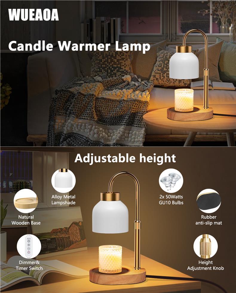 Solid Wood Electric Wax Melt Warmer with Timer and Dimmer, Adjustable Height Aromatherapy Lamp