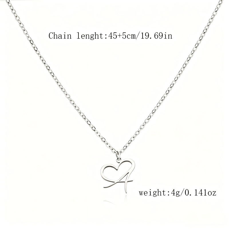 Stainless Steel Heart Initial Letter Pendant Necklace for Women