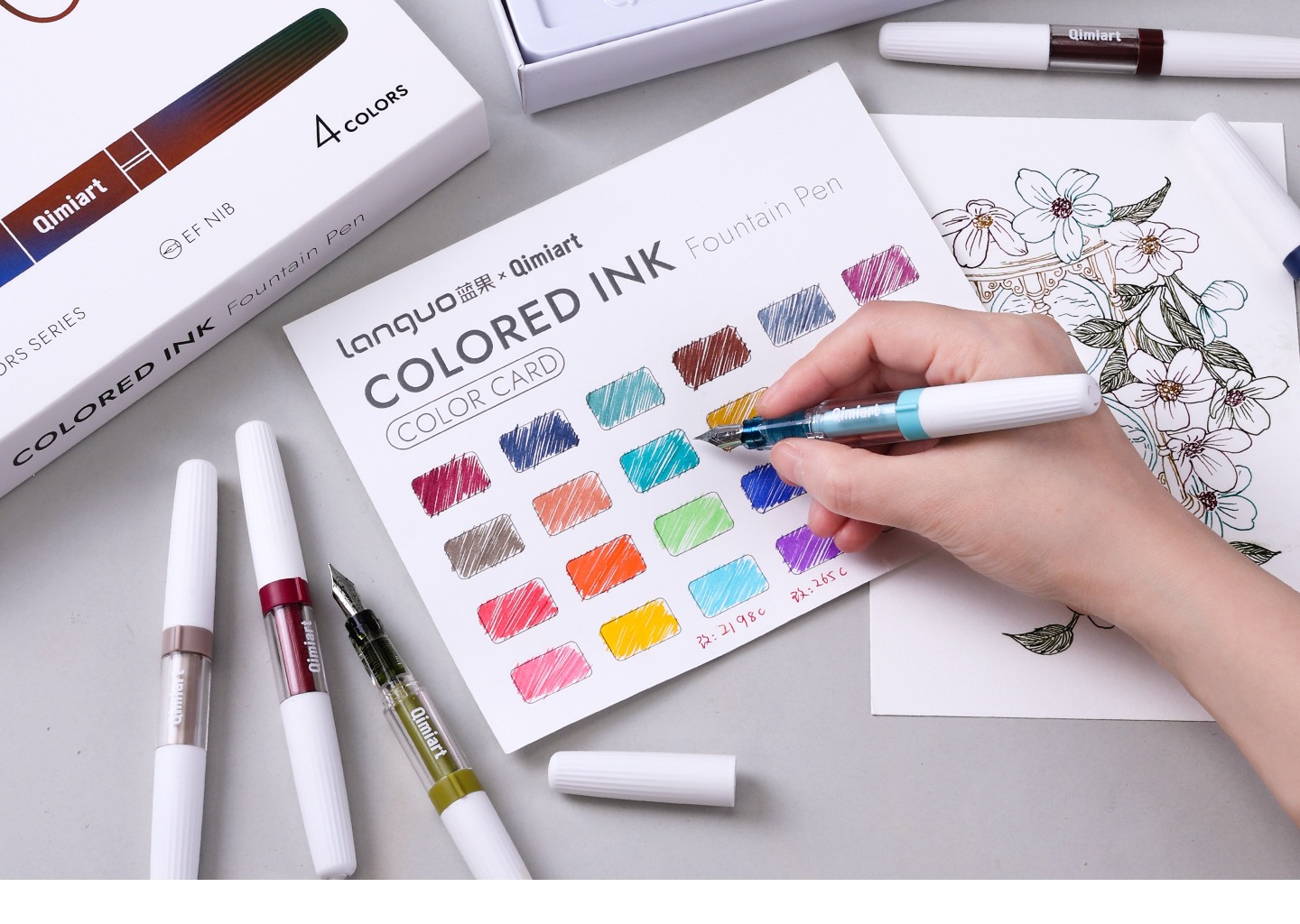 4-Color Fountain Pen Gift Set with EF Fine Nib and 20 Ink Cartridges