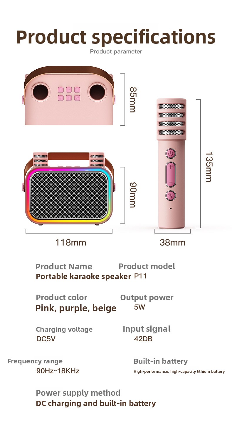 Portable Bluetooth Karaoke Speaker with Microphone for Kids, 5.3 Wireless Home Party Machine
