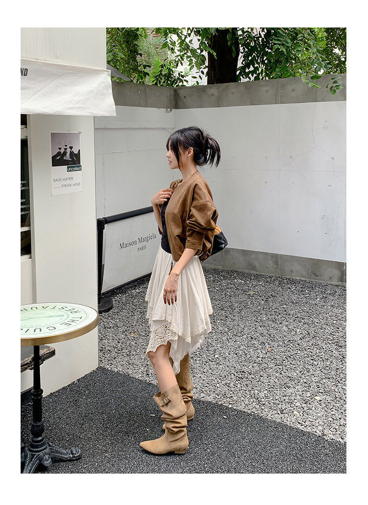 Women Retro Suede Chunky Heel Over Knee High Boots