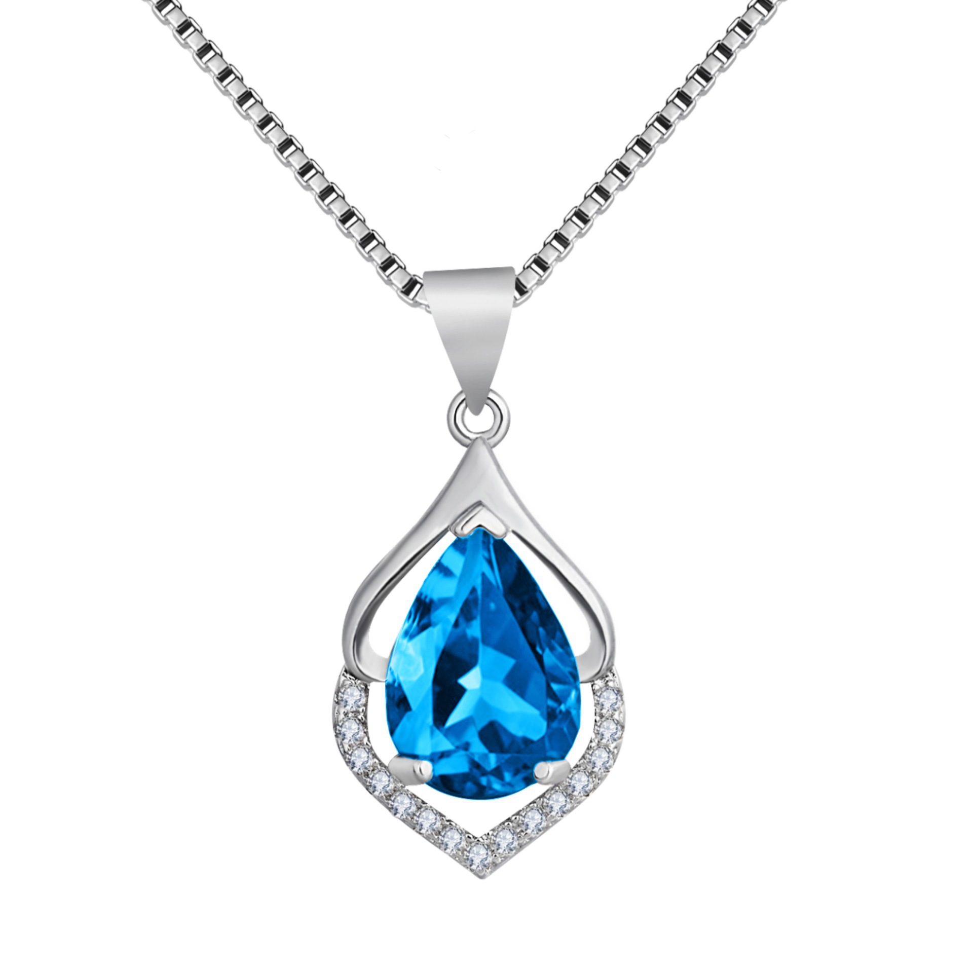 Drop-Shaped Imitation Silver Crystal Pendant Necklace