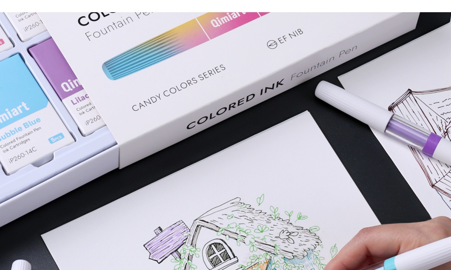 4-Color Fountain Pen Gift Set with EF Fine Nib and 20 Ink Cartridges