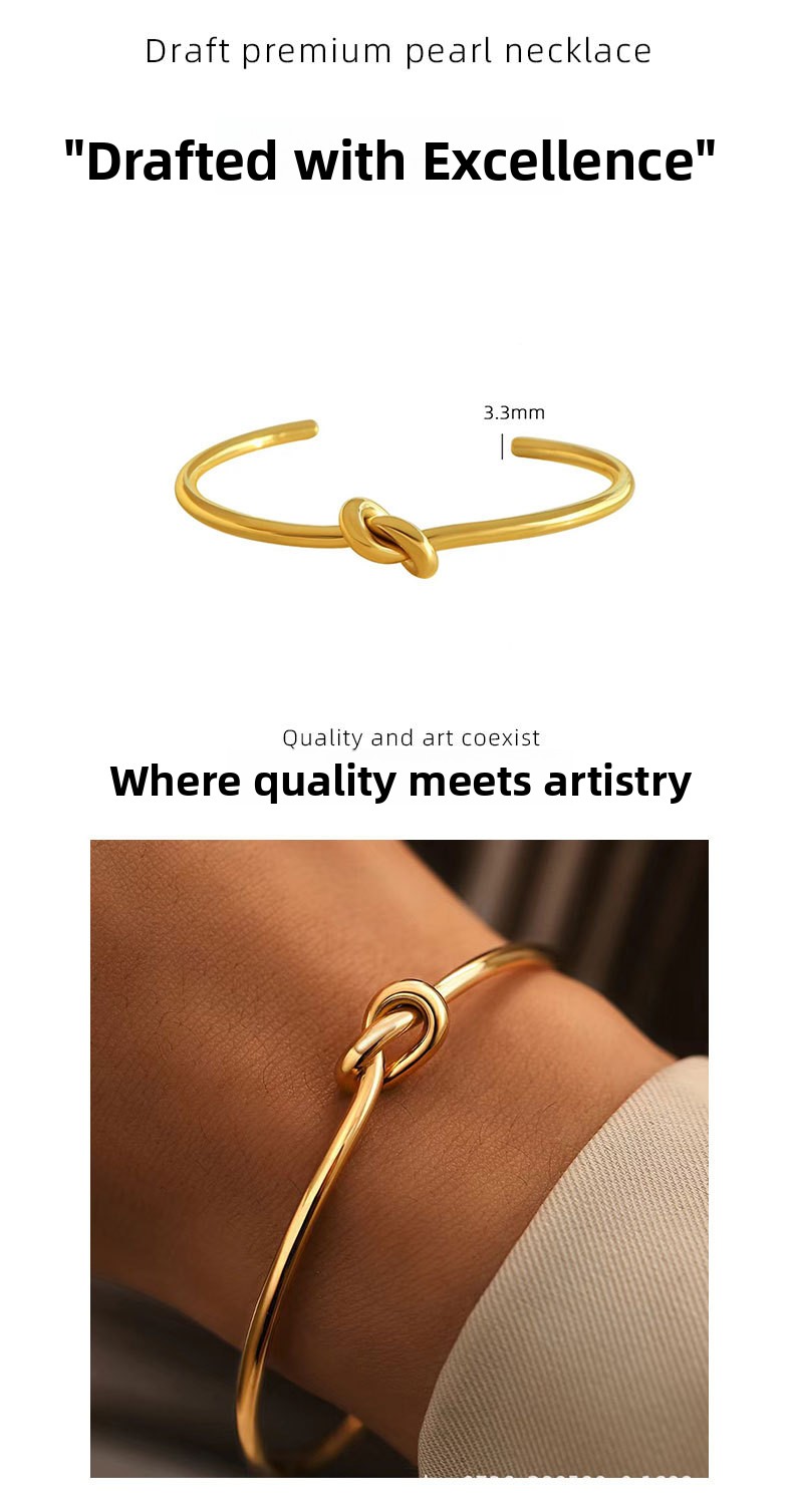 Minimalist Knot Women's Stainless Steel Bracelet 18K Gold Plated Heart Twist Jewelry