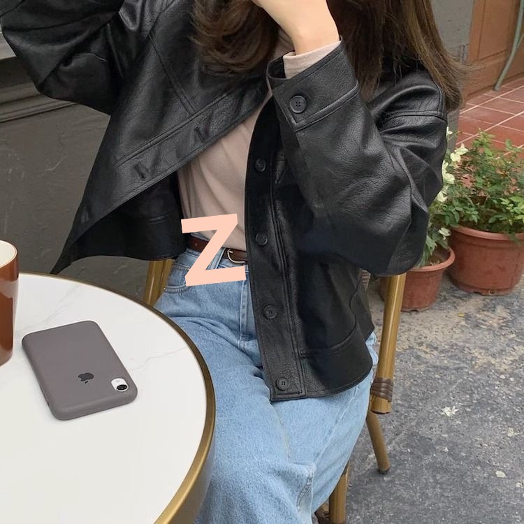 Women?s Vintage PU Leather Jacket Short Slim Fit Polo Collar Coat