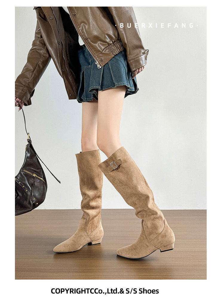 Women Retro Suede Chunky Heel Over Knee High Boots