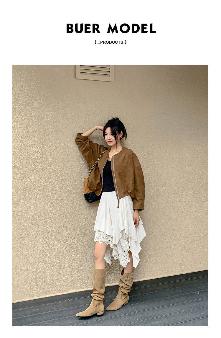 Women Retro Suede Chunky Heel Over Knee High Boots