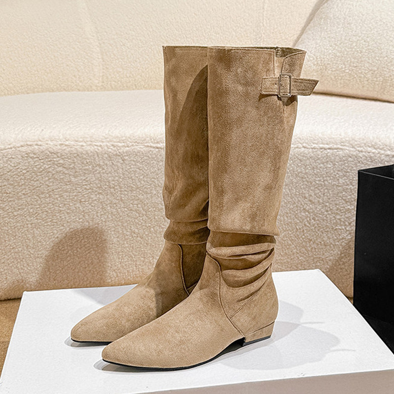 Women Retro Suede Chunky Heel Over Knee High Boots